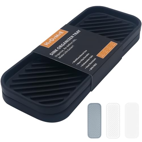 HvOvMvE Soporte de jabón de Silicona para Cocina, baño, Esponja de Almacenamiento de Escritorio, dispensador de jabón, Cepillo, Maquillaje, Botella, Cuchara de Secado rápido,2 Unidades (Negro)