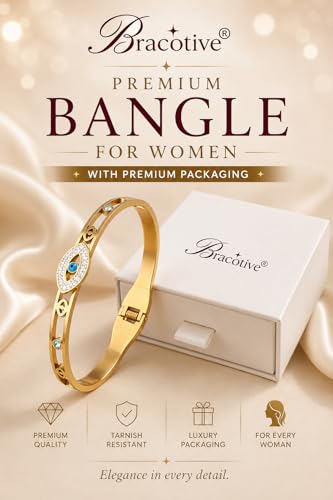 Image of Stylish Gold Plated Bangle for Women | Daily Use Stainless Steel Kada | Anti-Tarnish Waterproof Cuff | Multicolour Crystal Evil Eye | Daily Wear Bracelet For Womens | Premium Gift For Girl