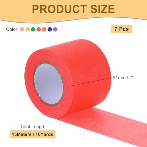 Image of Masking Tape Painters Tape Paper Tape [for Crafts DIY Walls Painting Packing Automotive Decoration Teaching]- 2 Inch x 16 Yards /7 Rolls(Green /Pink /Orange /Yellow /Red /Purple /Blue)