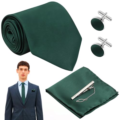 VEGCOO Corbata Moderna para Hombre Corbata de Color Sólido Corbata de Negocios Conjunto de Corbata Formal Conjunto de Corbata para Fiesta Fiesta de Negocios Fiesta de Bodas (Verde Oscuro)