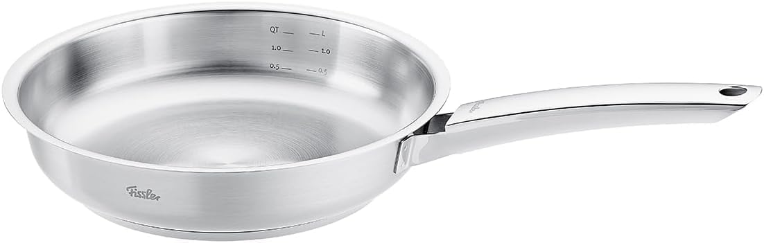 Fissler Frying Pan, 9.4 inches (24 cm), Pure Collection, Compatible with Gas Fire/Induction, Oven Safe, All Stainless Steel, Made in Germany [Officially Sold in Japan] 086-374-24-100 Silver