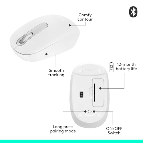 Image of Logitech M196 Bluetooth Wireless Mouse, Compact and Portable Mouse for Laptops, Tablets and More, 12-Month Battery, Smooth Tracking, Compatible with PC and Mac, Windows and macOS - Off White