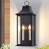 AIBISOD 21In Large Dusk to Dawn Outdoor Wall Lights Fixture, 2-Light Black Gold Exterior Lighting Fixtures, Weather Resistant Patio Wall Light Fixture for Porch, Garage, Entrance, Backyard E12 Base