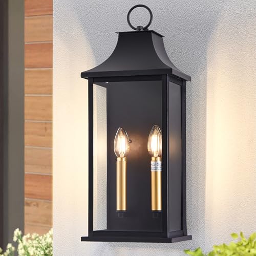 AIBISOD - Luces de pared grandes de 20 pulgadas, lámpara de pared para exteriores negra con enchufe E12, resistente a la intemperie para porche, garaje, entrada y patio trasero
