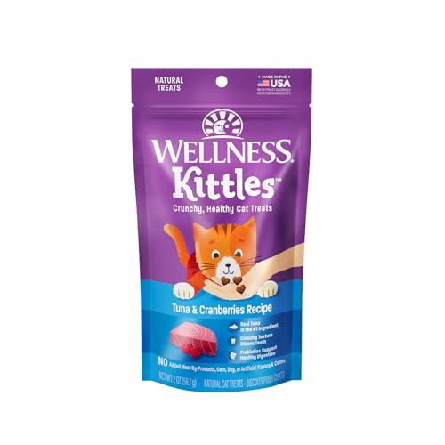 Wellness Kittles Crunchy Natural Grain Free Cat Treats, Tuna & Cranberries Recipe, All Life Stages, 2-Ounce Bag