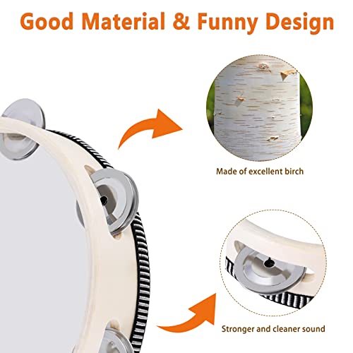 Eastrock Tambourine For Adults Wooden Tambourine Metal Jingles Percussion Hand Held Drum Gift Musical Educational Instrument For Church Ktv Party(10 Inch) #TOP2