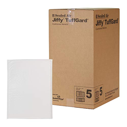 Sealed AirJiffy TuffGard Cushioned Shipping Mailing Envelope, Case of 100, Bubble Mailer Made with BubbleWrap, #5 - 10.5" x 16", White