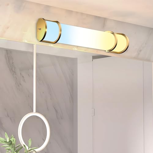 Image of Lightdot LED 25 Inch Flush Mount Vanity Lighting Fixture, 20W 2125LM 3000 /4000 /5000K 120V | 3CCT Dimmable Farmhouse Bathroom Light Bar, Waterproof Linear Wall Light Bar, Long Tube Bath Sconce-Gold