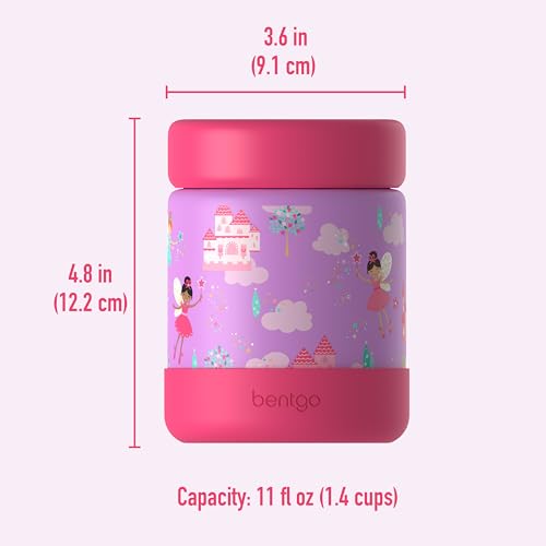 Image of Bentgo Kids Stainless Steel Leak-Proof Food Jar for Hot or Cold Food | 11 fl oz Double Insulated Container with Removable Silicone Bumper, Dishwasher Safe, Easy Open Lid, Ages 3+ (Fairies)
