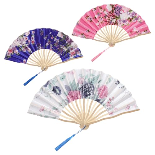 TMZELOA Éventail japonais 3 pièces pliable – Éventails en soie colorés pour femme – Accessoire élégant pour cosplay, mariage, été, décoration...