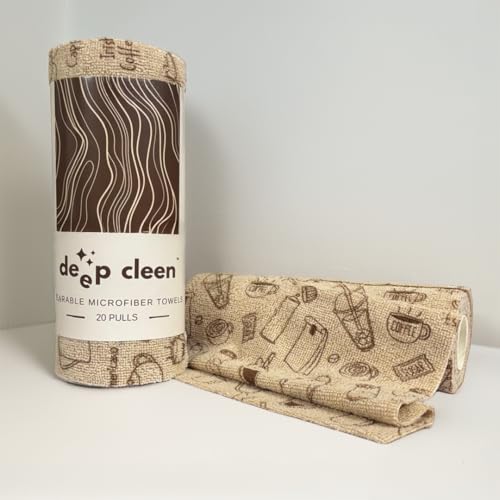 Image of Microfiber Tearable Cleaning Cloth Roll - 20 Pulls | Reusable, Super Absorbent, Easy to Tear | Ideal for Kitchen, Car, Electronics, and More | 180 GSM | Coffee Print