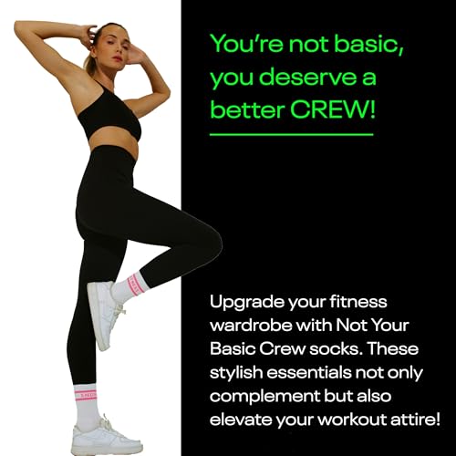 Premium White Striped Crew Socks for Women With Neon Stripes, Athletic Gym & Running Socks3