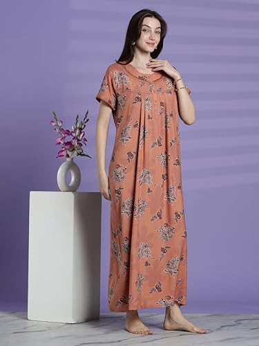 Image of 9shines Label Premium Alpine Maxi Designer Nighty | Floral Print Maxi for Women | Night wear for Women | | Full Length Night Gown for Women | Night Dress for Women Stylish (2467)