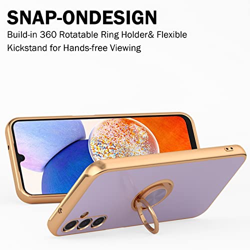YIRSUR Case Compatible with Samsung Galaxy A14 4G/5G with 2 Screen Protector, with Ring Holder Plating Rose Gold Edge 360° Kickstand Cover Slim Soft Flexible TPU Protective Phone Case -Purple YIRSUR Case Compatible with Samsung Galaxy A14 4G/5G with 2 Screen Protector, with Ring Holder Plating Rose Gold Edge 360° Kickstand Cover Slim Soft Flexible TPU Protective Phone Case -Purple