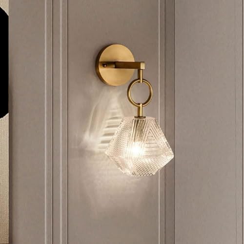 Applique murale en verre cristal et cuivre brossé vintage pour éclairage de chevet