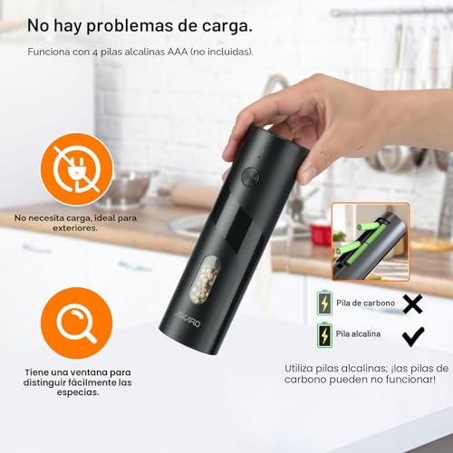 Miniatura 4 de Aikaro - Molinillo Eléctrico De Sal Y Pimienta Molinillo Automático De Especias, Funciona A Pilas