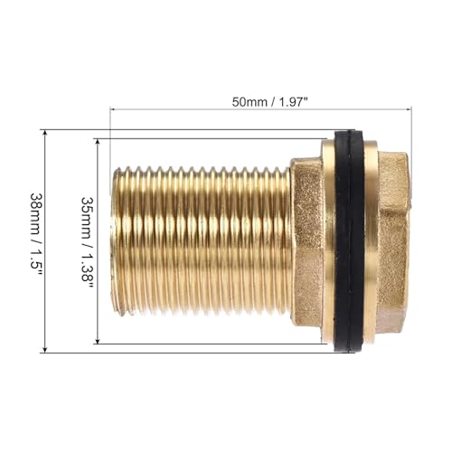 Recogwood G3/4 Male Bulkhead Fitting, Tube Adaptor Connector Hose Fitting with 2 Silicone Gaskets for Water Tanks Brass, Gold Tone - Image 3