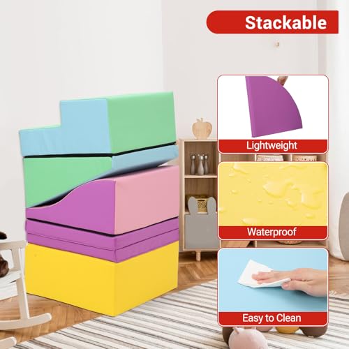 Soft Climbing Indoor Set, Foam Climbing Blocks for Toddlers, Waterproof Toddler Climbing Toys, Baby Jungle Gym Indoor Lightweight, Easy to Clean Foam Play Gym 6PCS