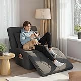 DSNAPE 4-in-1 Sofa Bed, Convertible Single Sofa Chair with 5-Level Adjustable Backrest, Sleeper Chair Bed with Pockets and Pillow, Foldable Pull Out Sofa for Living Room Bedroom Guest Room, Dark Grey