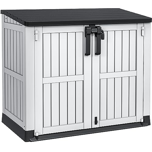 YITAHOME 36 cu ft Resin Outdoor Storage Shed, Weather-Resistant Horizontal Tool Shed, Waterproof Outdoor Storage with Lockable Doors & Air Vent for Trash Cans, Garden Tools (Light Gray) Ligh