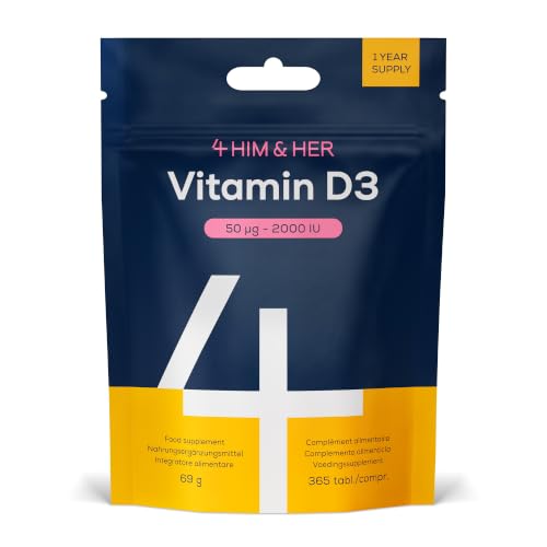 Vitamin D3 2000 IU Supplement for Normal Bones, 365 Tablets, 4 HIM & HER