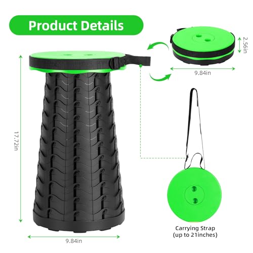 Image of Qiguet Collapsible Stool, Folding Chair - Upgraded Portable Chair with Load Capacity 400lbs, Portable Stool for Camping Fishing Hiking - Folding Stool with Carrying Straps,Gifts for Fisherman (Green)