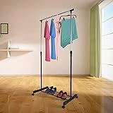 Clothes Rail Clothes Rack with Wheel Single Pole Clothes Adjustable Hanging Rails Hanger Clothes Storage Rack with Casters Coat Storage Rack for Bedroom and Cloakroom - Image 5