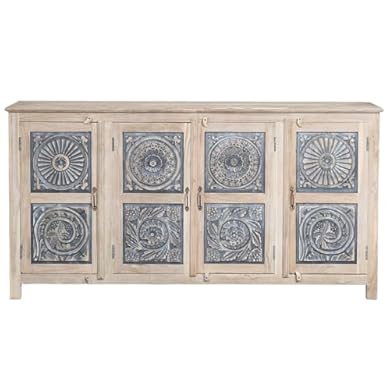 Foto di Marrakech - Credenza vintage con ante in legno di teak massiccio, 180 cm, grande come mobili da soggiorno, stile boho, etnico, comode Abelina, per una conservazione elegante in sala da pranzo e camera