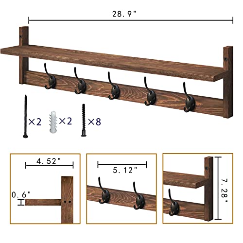 BAMEOS Wall Mounted Coat Rack with Adjustable Easy Install, Rust Proof, Brown Wooden Material, 28.9 Inch Length by BAMEOS - Image 6