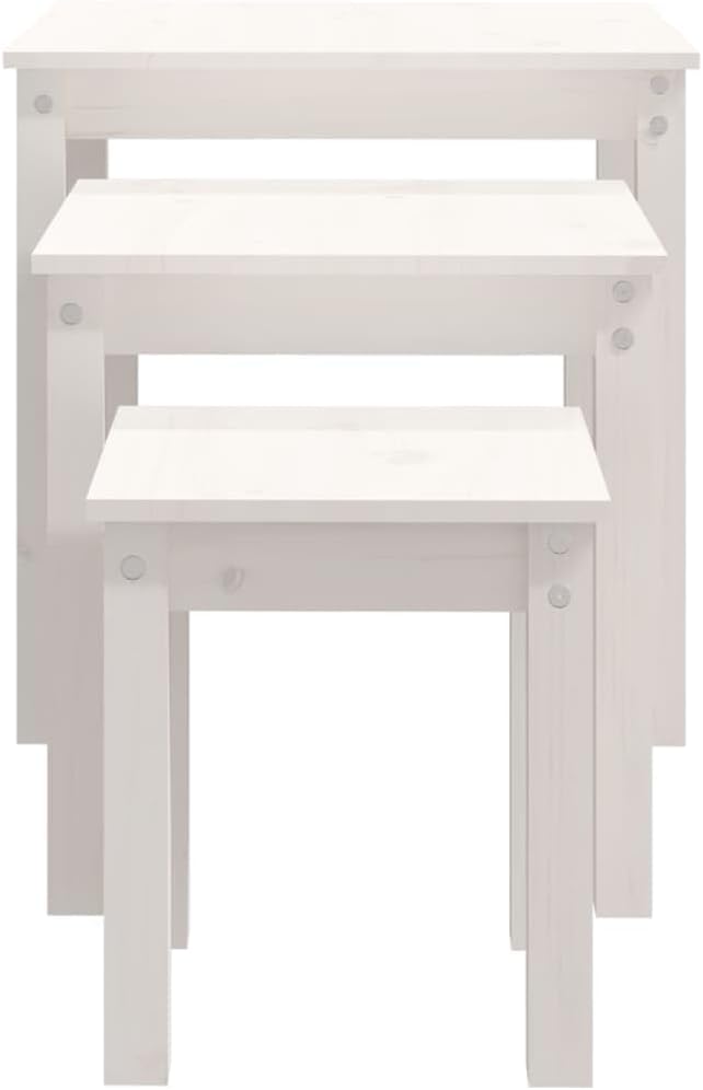vidaXL Nesting Table White Solid Pine Wood Small Stackable