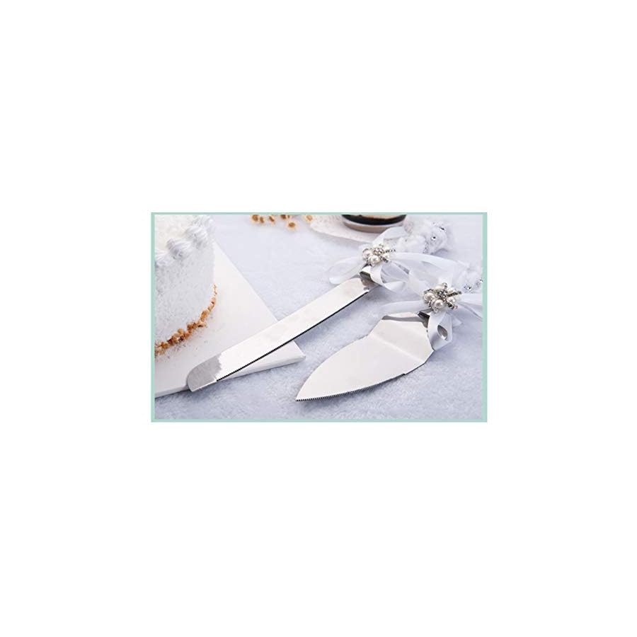TIHOOD Set of 2 Rustic Wedding Cake Knife and Serving Set with Twine Heart Love Wood Tag Burlap Lace Wedding Cake Knife