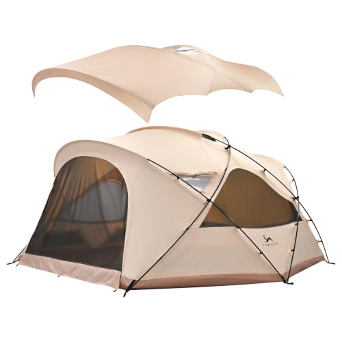 TOMOUNT Canvas Bell Tent with Stove Jack, 2-4 Person Use for Family Camping Glamping Yurt Tent 4 Seasons