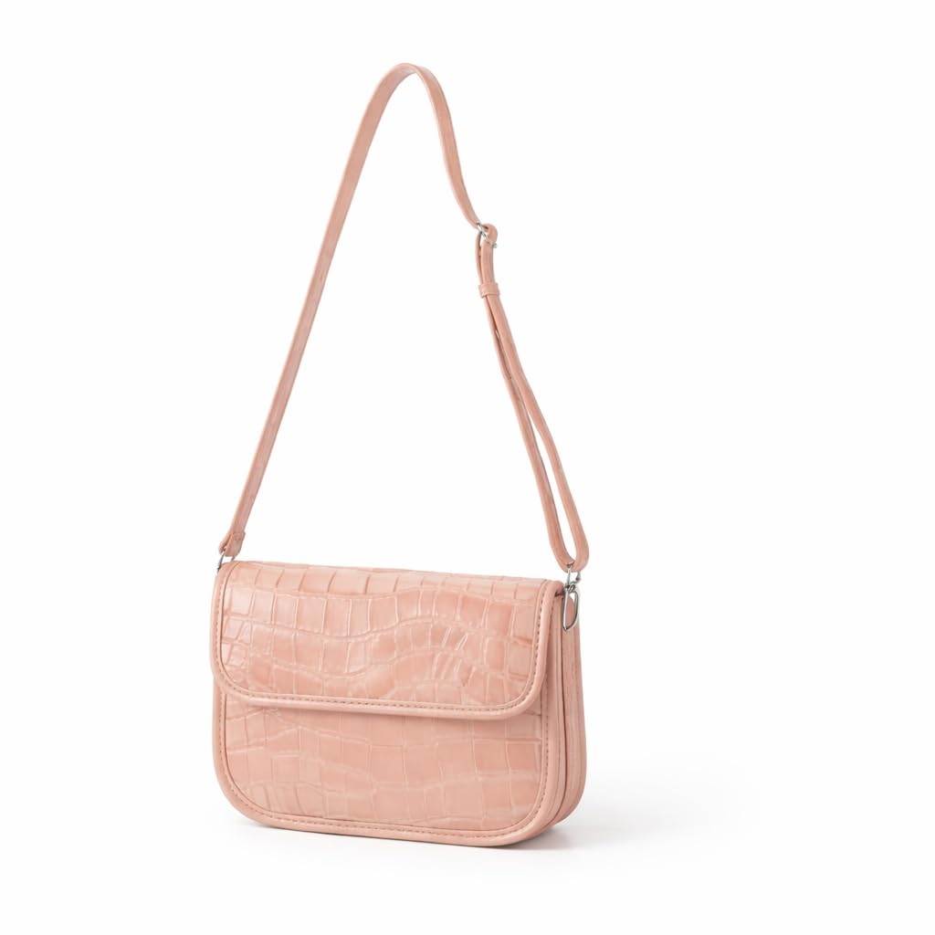 Stone Pattern Crossbody Bag with Flap (Pink)-image-42