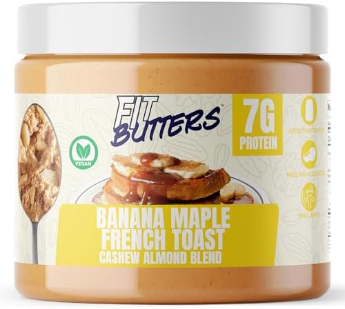 Fit Butters Banana Maple French Toast Cashew Almond Butter Vegan Spread - Added Protein and Coconut Oil, Low Carb, Low Sugar, Gluten Free, Complete Protein Dessert Flavored Nut Butter