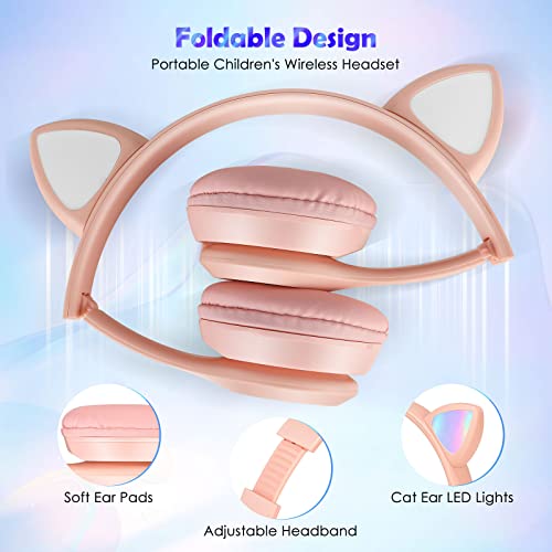 Cliplanyard Bluetooth Wireless Headphones for Kids, Cat Ear LED Light with Microphone, Over Stereo Children Headset TF Card/Wired Foldable Earphones Girls Boys Gift Age 7+ Pink Cliplanyard Bluetooth Wireless Headphones for Kids, Cat Ear LED Light with Microphone, Over Stereo Children Headset TF Card/Wired Foldable Earphones Girls Boys Gift Age 7+ Pink
