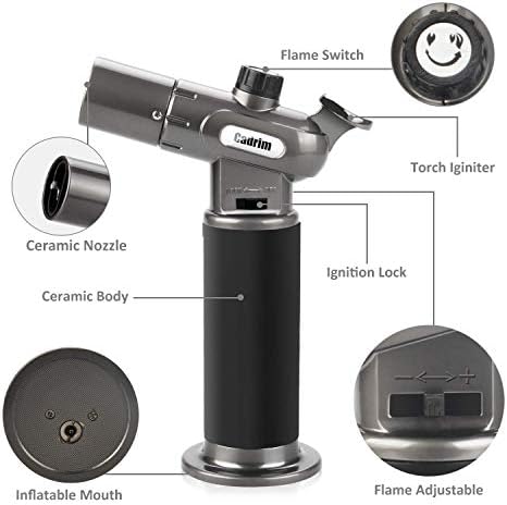 Cadrim Kitchen Blow Torch 1300°C Dual Adjustable Flame Refillable Butane Chefs Cooking Blowtorch Lighter with Safety Lock