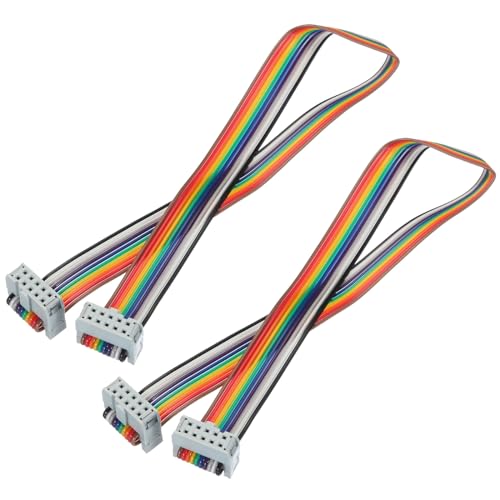 MECCANIXITY 2 Pcs 10 Pin Flat Rainbow Ribbon Cable FC/FC Female Connector 1FT 2.54mm Pitch Breadboard Jumper Wires for Electronic Projects