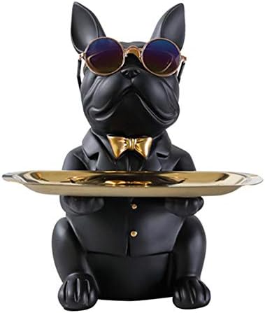 liujuan CRGANGZY Cool Dog Sculpture Bulldog Resin Decorative Figurine Storage Tray Coin Bank Entrance Key Snack Holder Modern Art Statue Home Desktop Desk Ornament Decoration