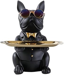 liujuan CRGANGZY Cool Dog Sculpture Bulldog Resin Decorative Figurine Storage Tray Coin Bank Entrance Key Snack Holder Modern Art Statue Home Desktop Desk Ornament Decoration