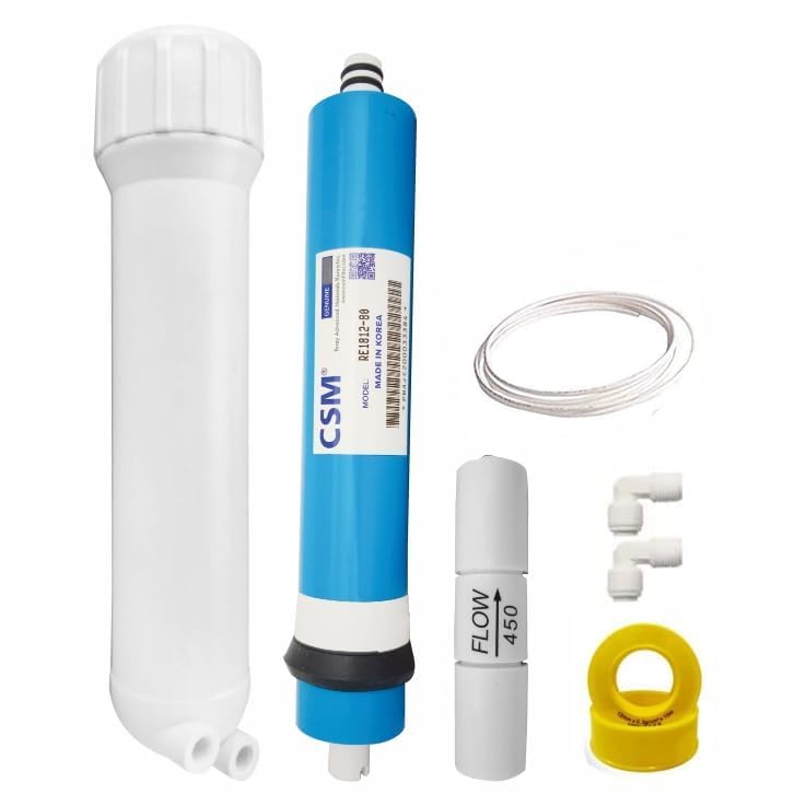 Image of CSM High Performence Membrane for All Types of Ro Water Purifiers 80 GPD Work Upto 4000 TDS Specially Designed for High TDS Water with FR 450, Membrane Housing, Elbow, Taflon Tape with Pipe