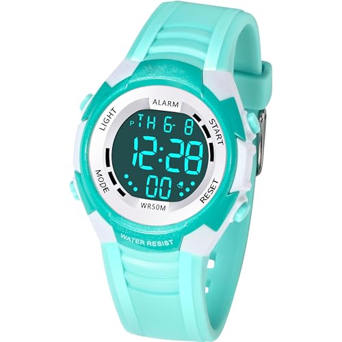 DTKID Reloj Digital para Niños y Niñas con 7 Colores LED, Despertador, Cronómetro - Resistencia al Agua 50M - para Deportes y Aire Libre - Edades 5-18 Años