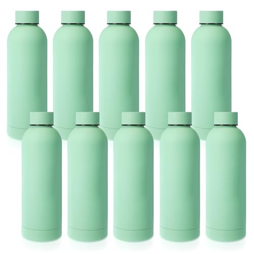 Bokon 10 Pcs 17 oz Stainless Steel Water Bottles Bulk, Avocado Green