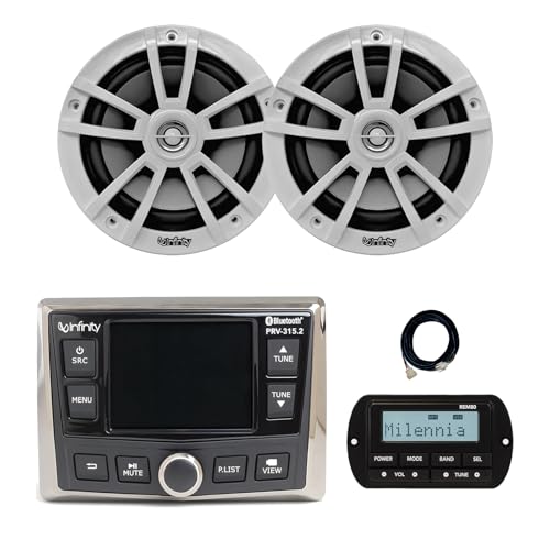 Infinity PRV-315.2 Marine Gauge Hole Mount USB Bluetooth AM/FM/WB Radio Receiver, Wired Remote, 20 ft Extension Cable, 2x 6.5