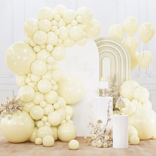 PartyWoo Pastel Yellow Balloons 155pcs Different Sizes of 18 12 10 5 Inch Light Pale Yellow Balloon Arch Kit Garland for Baby Shower Easter Little Cutie Bee Birthday Party Decorations Yellow-Q07
