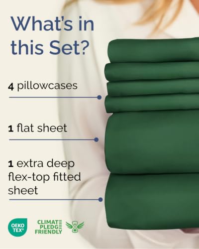Image of Flex Top Split Head King 6 Piece Sheet Set - Soft & Cooling - Emerald Green