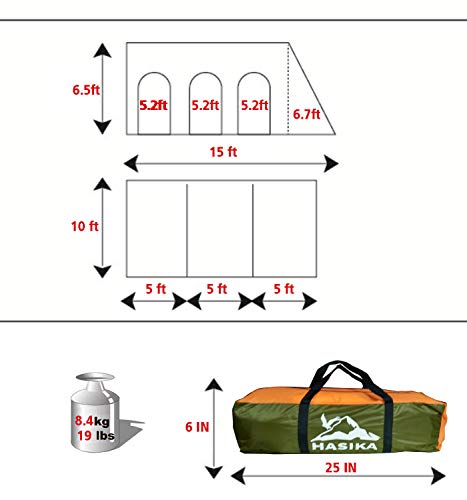 Family Camping Tunnel Tent Top Canopy Cover for Car Trailer BBQ Waterproof Portable 8-10 Person 15x10ft