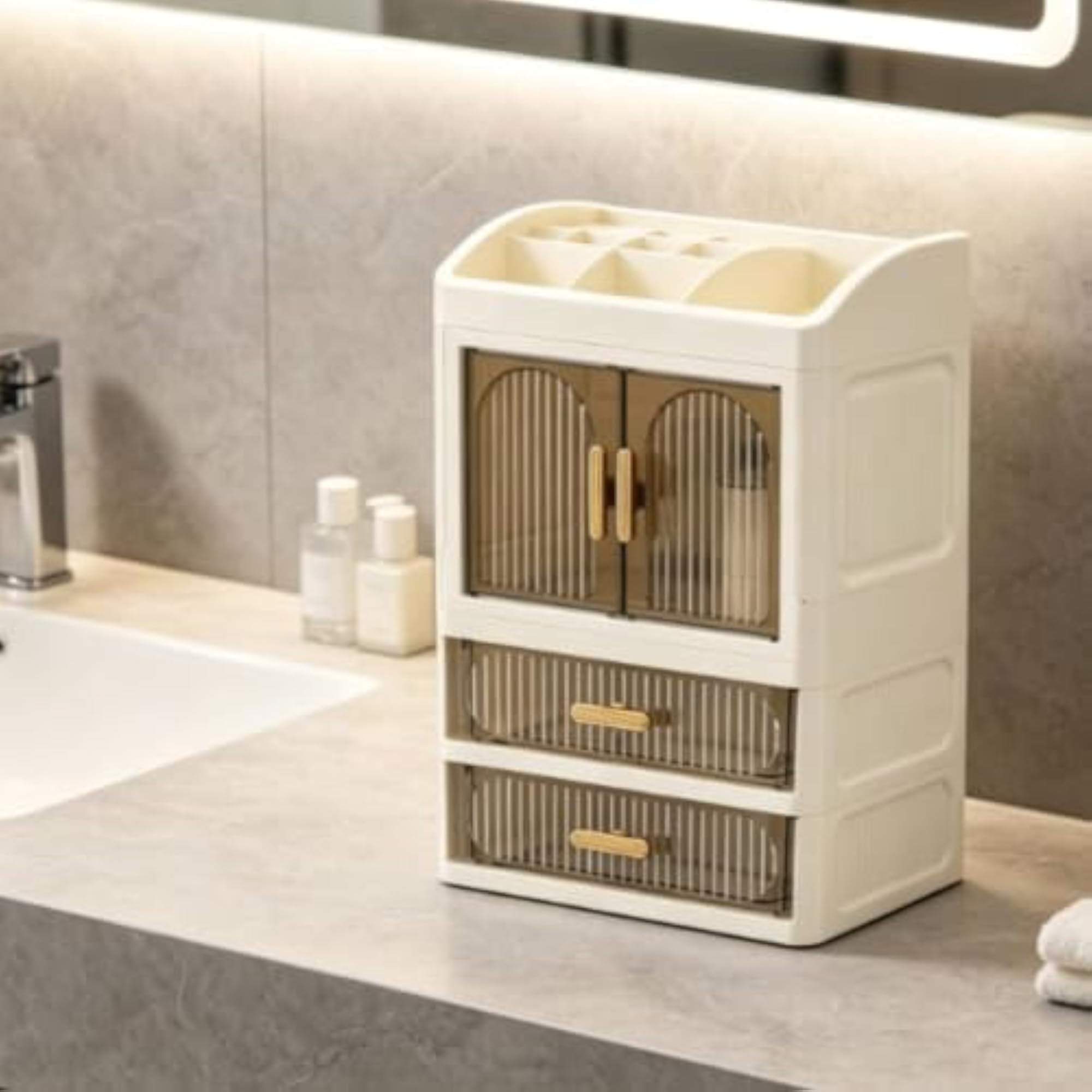 Divided Cosmetic Storage Cabinet Clear Desktop Organizer