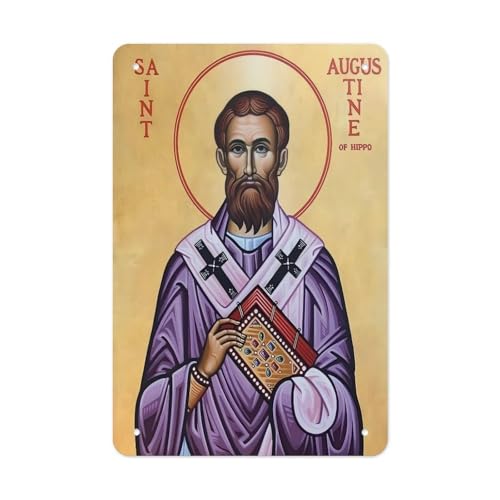 Vintage Byzantine Icon Style Saint Augustine Of Hippo Metal Tin Sign Poster 12x8 Inch Christian Catholic Religious Wall Decor For Church Prayer Room Office Study Home Gift