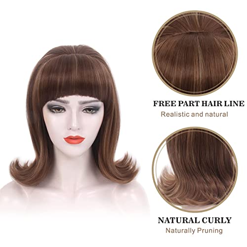 REEWES Brown 60s Retro Beehive Wigs for Women 70s Classic Style Cosplay Wig With Bang for Party Halloween Use,Costume - Image 3