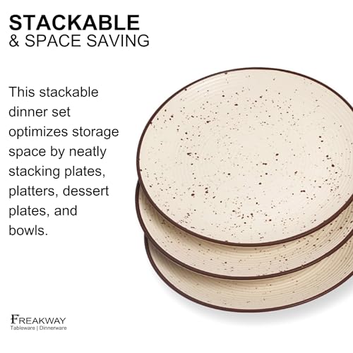 Image of Freakway Cream Ribbed Stoneware Dinner Plates 10.6 Inch Set of 4 Pcs Ceramic Plates for Dinner | Microwave & Dishwasher Safe | Off White